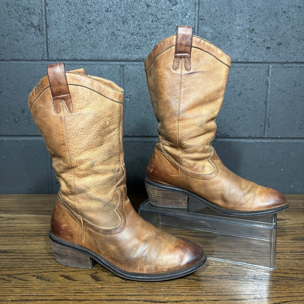 Jessica Simpson Brown Leather Western Cowboy Boots Distressed Women’s Size 7